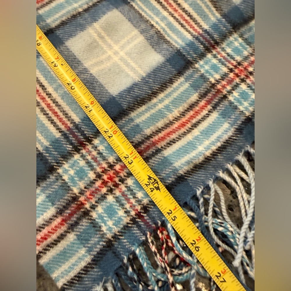Diana Princess of Wales Tartan Cashmere Scarf 100% Pure Lambs Wool Blue red - Picture 4 of 5